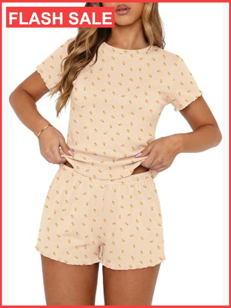 Women's Y2k 2-Piece Pointelle Pajama Set Short Sleeve Crop Top & Shorts